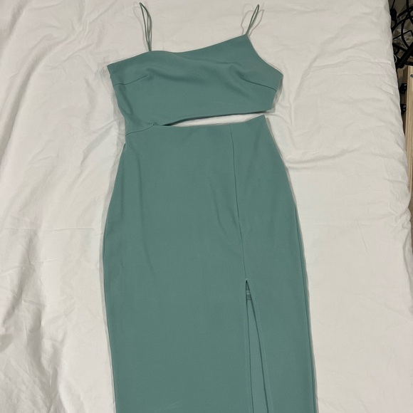 Mint Green/Light Blue Midi Cutout Dress - Picture 2 of 5